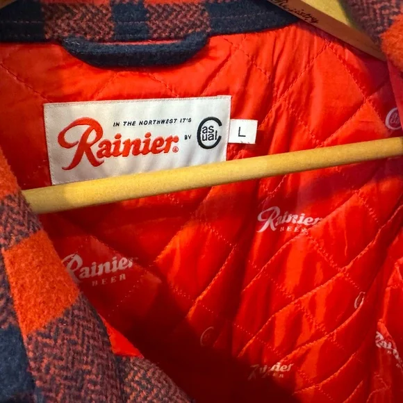 Rainier X Casual Industrees Red and Blue Plaid Lined Wool Blend Jacket Lightweight & Shirt Jackets
